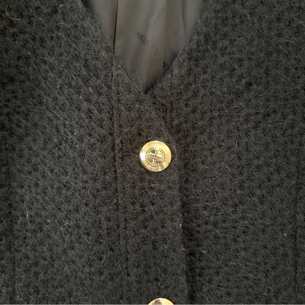 Anine Bing Black Cropped Bouclé Blazer Cardigan Gold Crest Buttons Luxe Knitwear - Picture 8 of 11